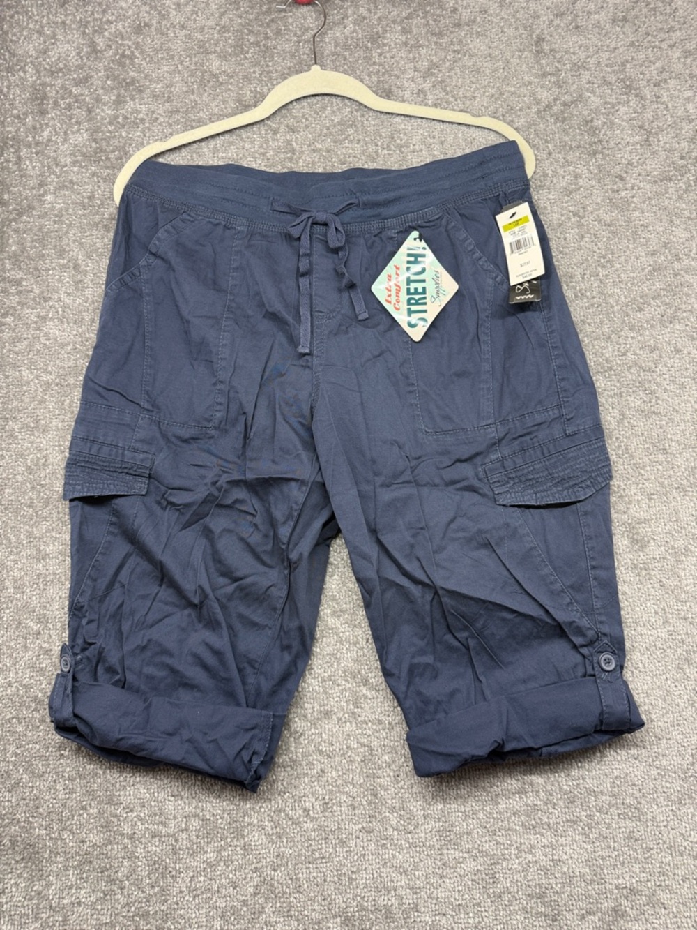 NWT Supplies Blue Cargo Pants Shorts Womens Petite 14 14P Stretch Pull On Capri